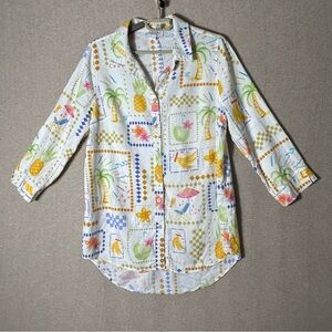 Calypso St Barth Tunic Womens XL Tropical Linen Blend Resort Beach Shirt Coverup